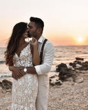 Elegant Long Mermaid V-Neck Floral Lace Wedding Dress with Backless Design BM bride