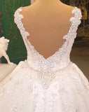 Spaghetti-Straps Sweetheart A-line Backless Wedding Dress With Appliques Lace BM bride