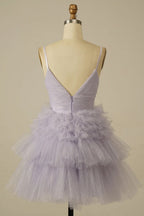Glitter Blue A-Line Tulle Tiered Short Homecoming Dress
