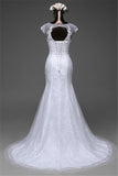 Jewel Neck Long Mermaid Lace Wedding Dress with Tulle Overskirt BM bride