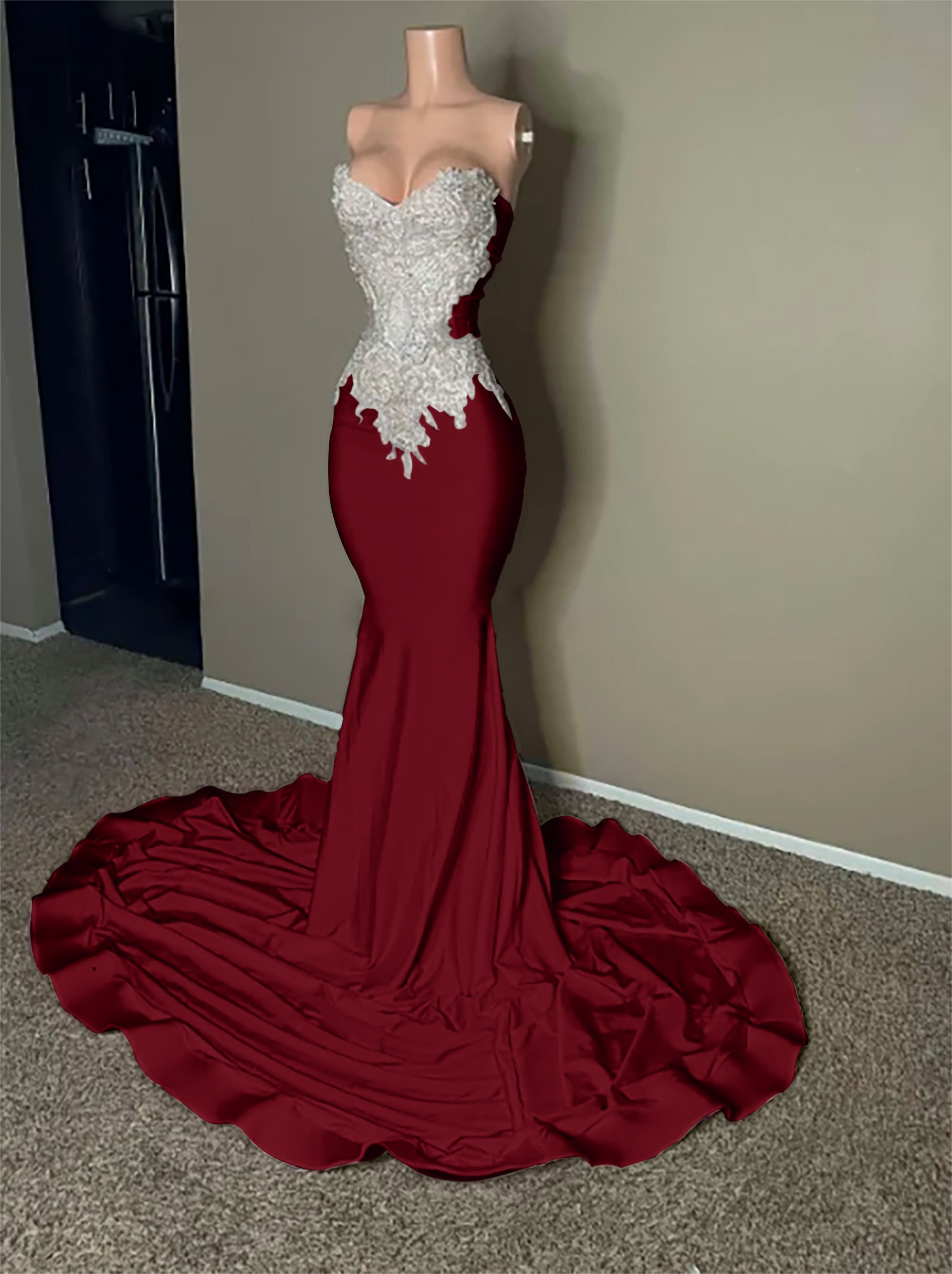 Stunning Pink Sleeveless Strapless Mermaid Long Prom Dress With Embroidery BMBRIDE