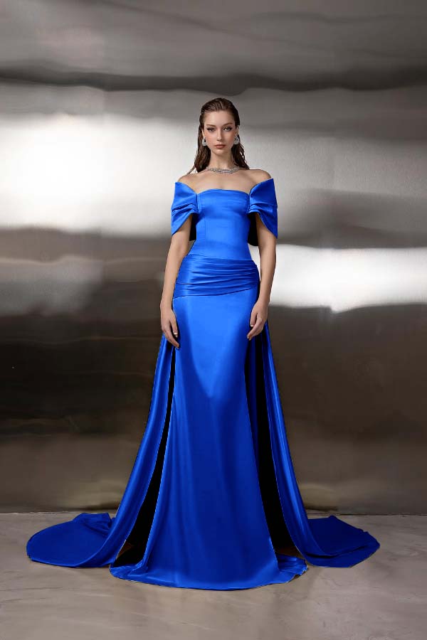 Off the Shoulder Sleeveless Long Mermaid Prom Dress With Pleated BMBRIDE