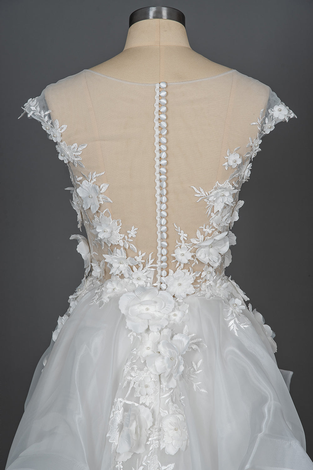 Cap Sleeve Jewel Neck Ball Gown Wedding Dress with Floral Appliques BM bride