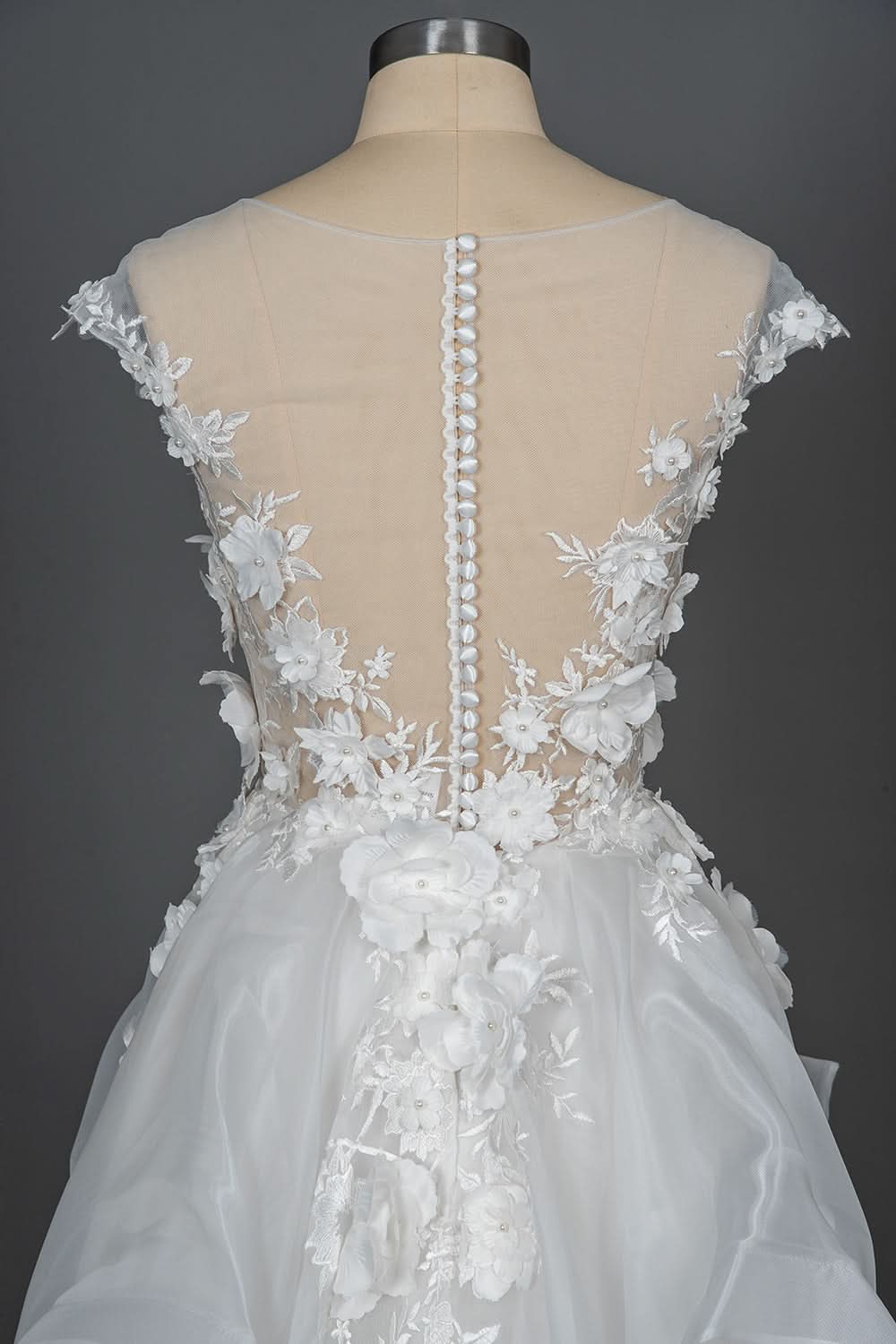 Cap Sleeve Jewel Neck Ball Gown Wedding Dress with Floral Appliques BM bride