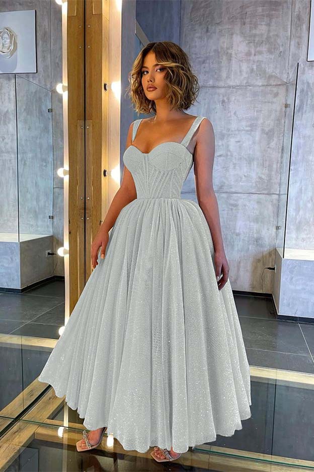 Chic Glittering Straps Sweetheart Sleeveless A Line Prom Dress With Sequins BMBRIDE