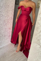 Stunning One-Shoulder Strapless Sweetheart Slit Evening Dress with Ruffle BM bride
