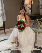 Sleeveless Bateau Backless A-line Church Train Wedding Dress With Appliques Lace BM bride