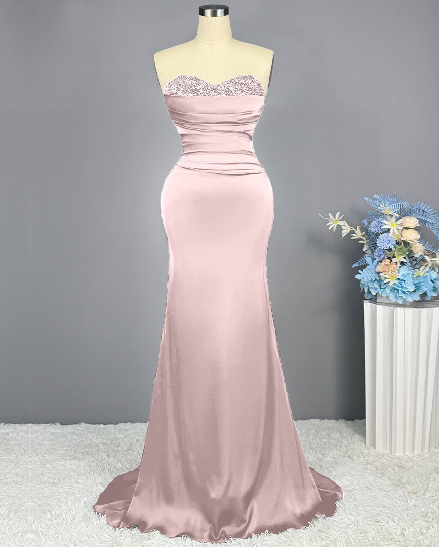 Red Sweetheart Sleeveless Sequined Mermaid Prom Dress BM bride