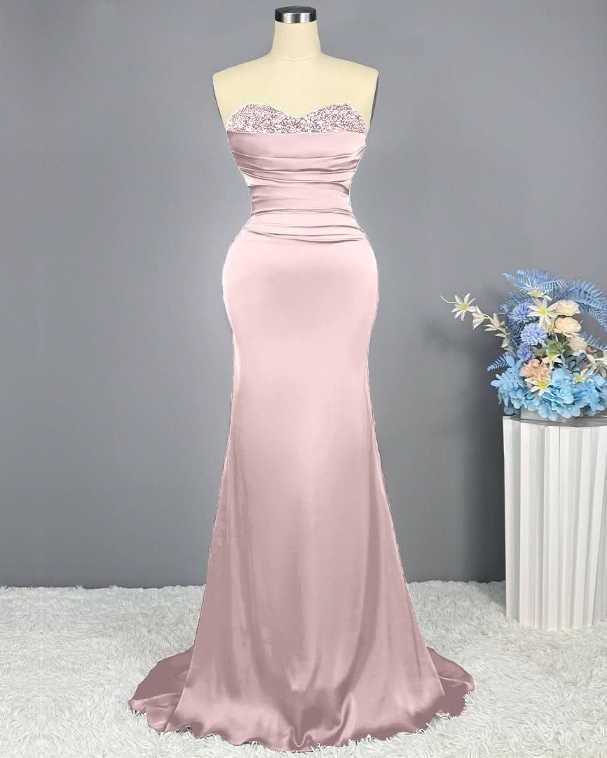 Red Sweetheart Sleeveless Sequined Mermaid Prom Dress BM bride