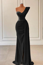 Sage One-Shoulder Mermaid Prom Dress with Beadings and Split BM bride