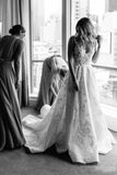 Strappy V-Neck A-Line Wedding Dress with Floral Beading BM bride