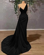 Ivory Elegant One-Shoulder Appliqued Mermaid Prom Dress with Ruffles BM bride