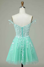 Mint Backless Short Homecoming Dress with Appliques