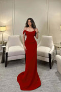 Off The Shoulder Sleeveless Long Mermaid Prom Dress With Pleated BMBRIDE