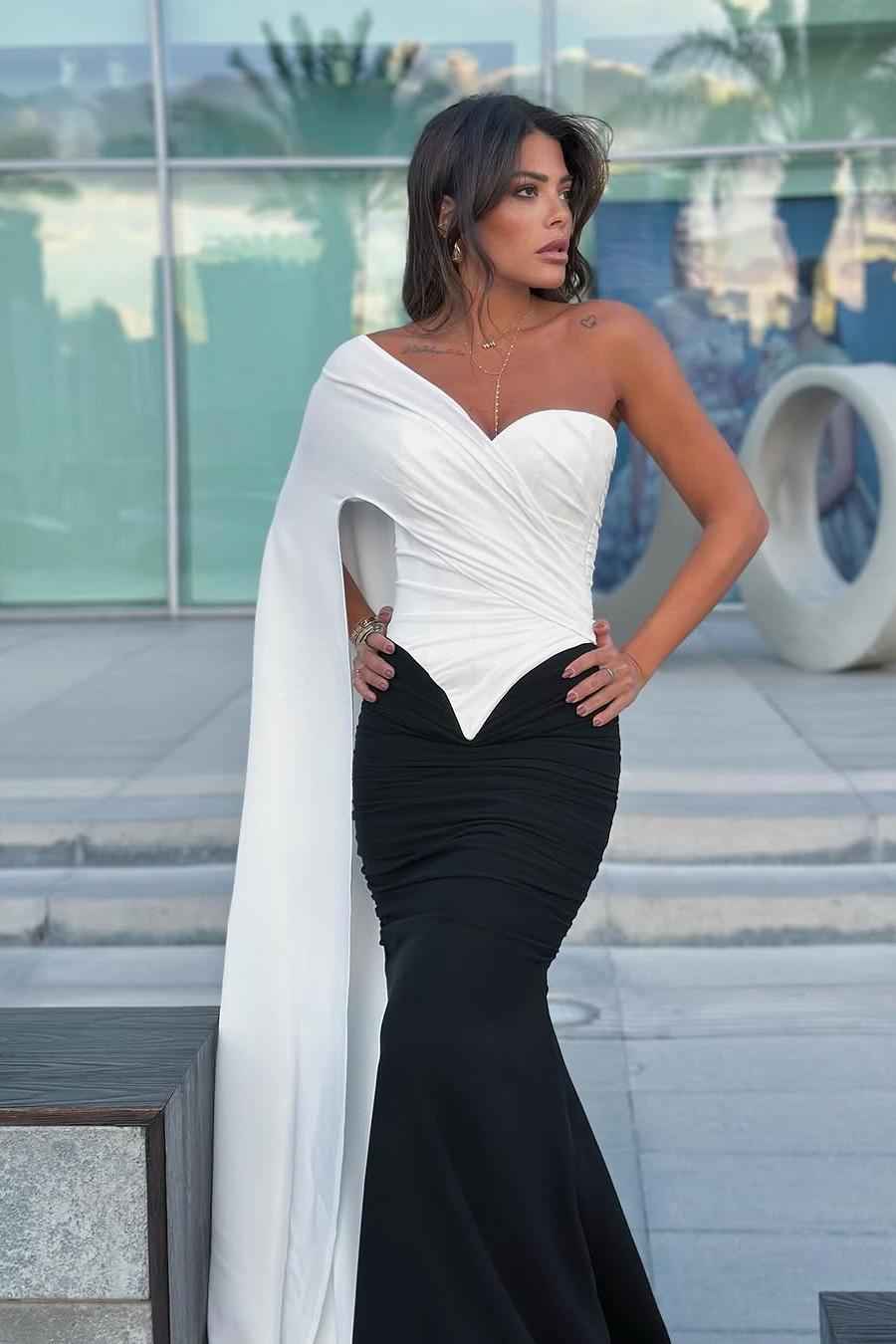 One Shoulder Sleeveless Long Mermaid Prom Dress With Pleated