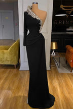 Green Long Sleeve One-Shoulder Beaded Mermaid Prom Dress BM bride