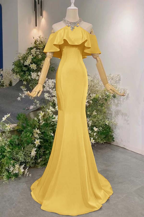 Sleeveless Off the Shoulder Long Mermaid Prom Dress With Pleated BMBRIDE