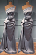 Shiny Silver One Shoulder Prom Dress with Belts Online BM bride