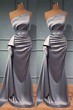 One Shoulder Sleeveless Beadings Prom Dress Shiny Sliver With Belts Online