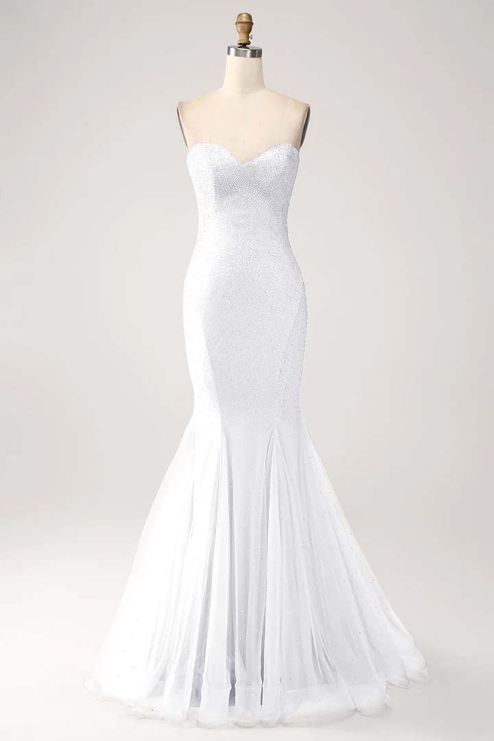 Strapless Sleeveless Long Mermaid Prom Dress With Beading Tulle