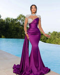 Chic High Neck Long Sleeves Beaded Stain Mermaid Prom Dress With Ruffles