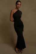 One Shoulder Sleeveless Long Mermaid Prom Dress With Pleated