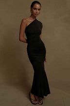 One Shoulder Sleeveless Long Mermaid Prom Dress With Pleated