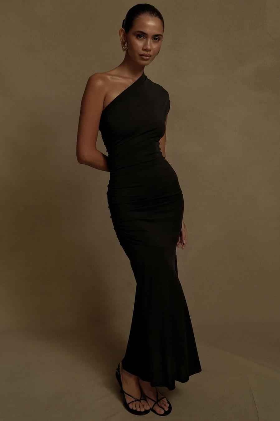 One Shoulder Sleeveless Long Mermaid Prom Dress With Pleated
