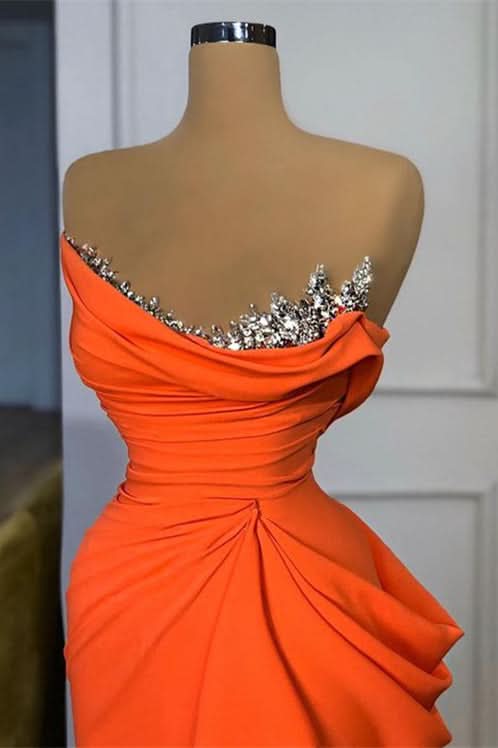 Online Orange Sequins Mermaid Strapless Prom Dress with Sleeveless BM bride