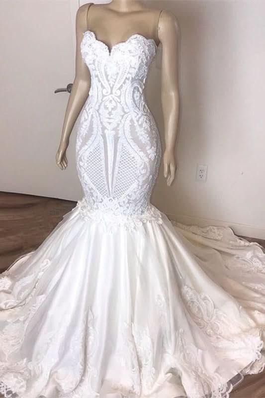 Sweetheart Long Mermaid Wedding Dress with Lace Appliques BM bride