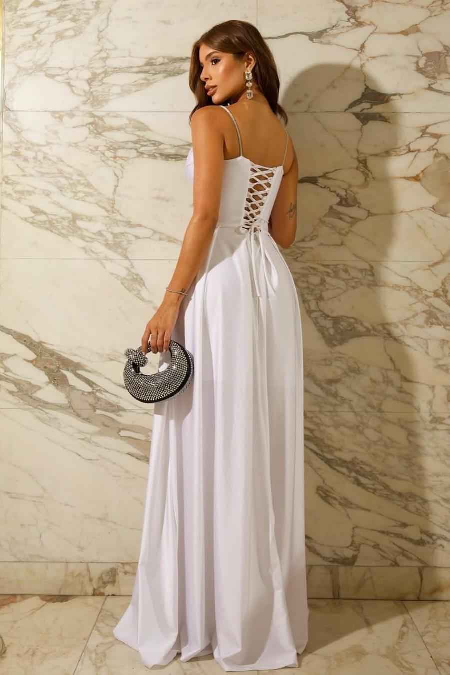Spaghetti Strap Sleeveless Split Long Prom Dress With Ruffles