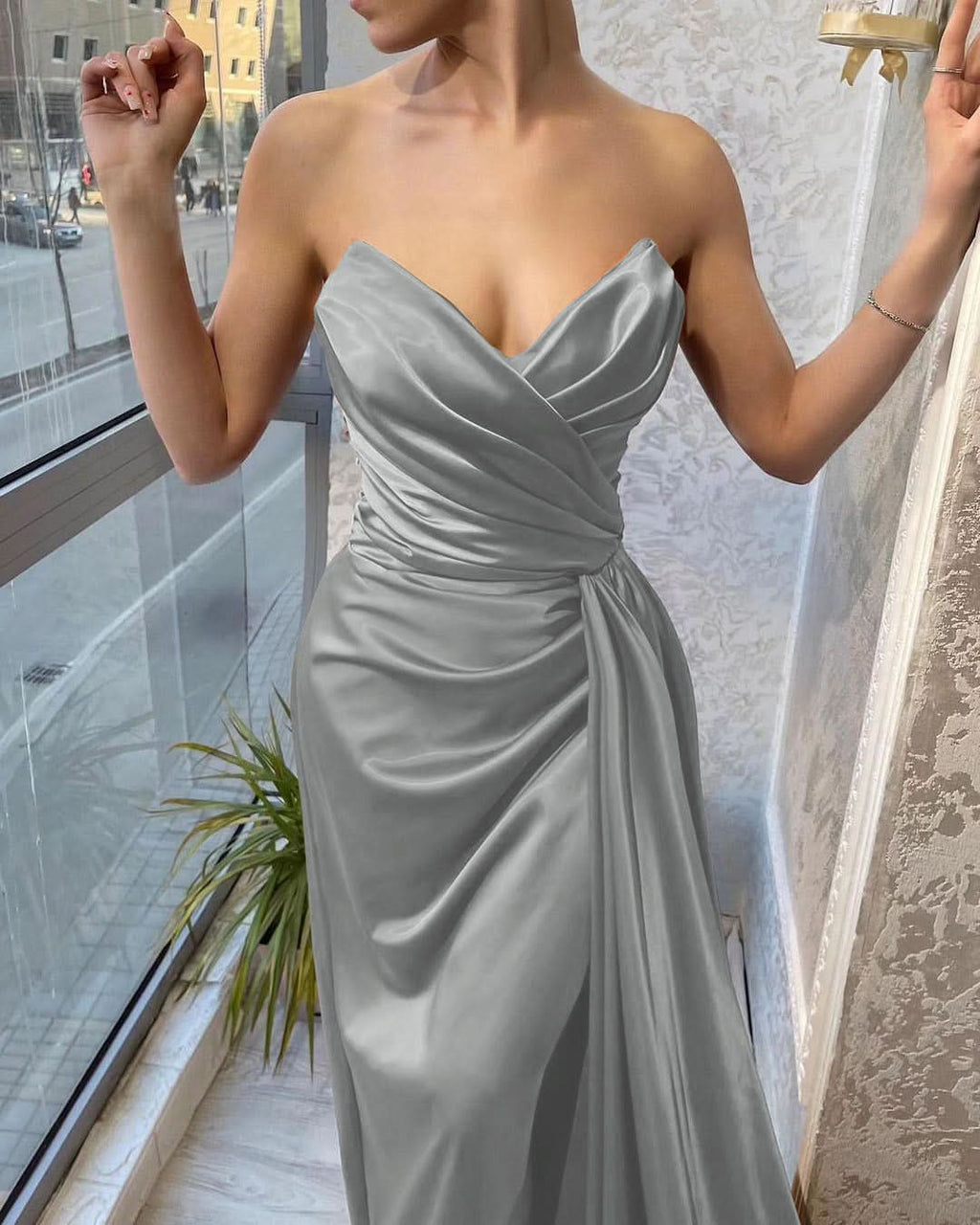 Brown Sweetheart Sleeveless Mermaid Prom Dress with Split and Ruffles BM bride