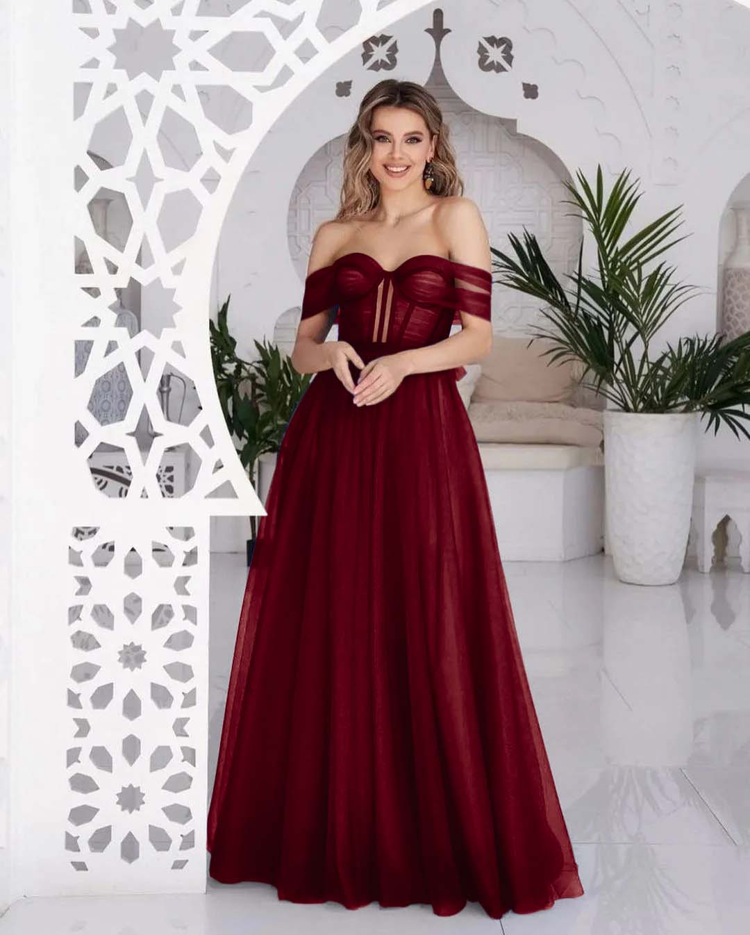 Stunning Tulle Off the Shoulder Sweetheart Strapless Royal Blue Prom Dress BMBRIDE