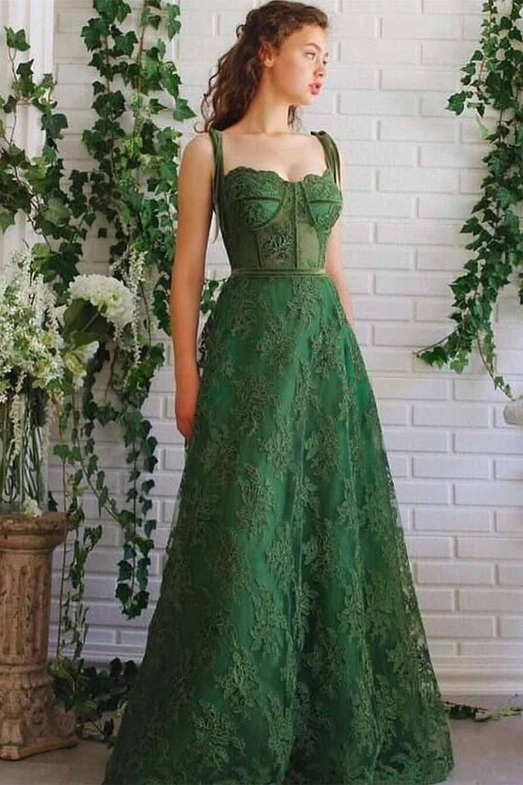 Emerald Green Strapless Spaghetti-Strap Evening Dress with Applique A-Line BM bride