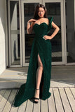 Emerald Sweetheart One-Shoulder Mermaid Prom Dress with Sequins and Split BM bride