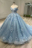 Elegant Blue Applique Tulle Strapless Evening Ball Gown BM bride