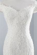 Off-the-Shoulder Long Mermaid Wedding Dress with Lace BM bride