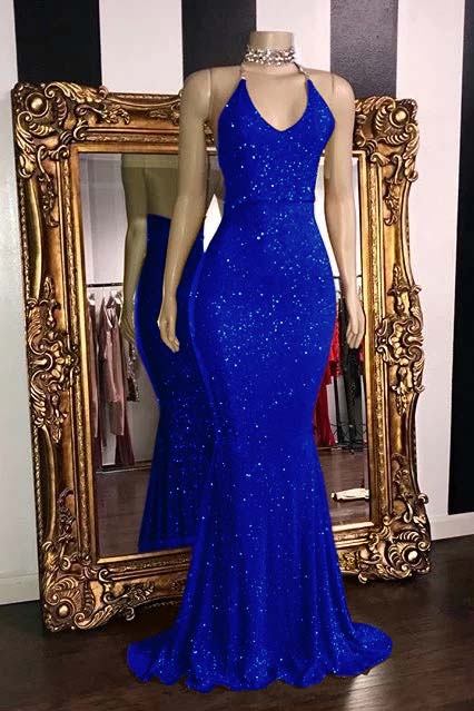 Glamorous Halter Neck Mermaid Sleeveless Red Long Prom Dress With Sequins BMBRIDE