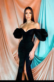 Off-the-Shoulder Black Mermaid Prom Dress with Split BM bride