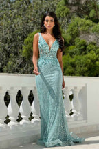 Straps Sleeveless Tulle Mermaid Long Prom Dress With Appliques