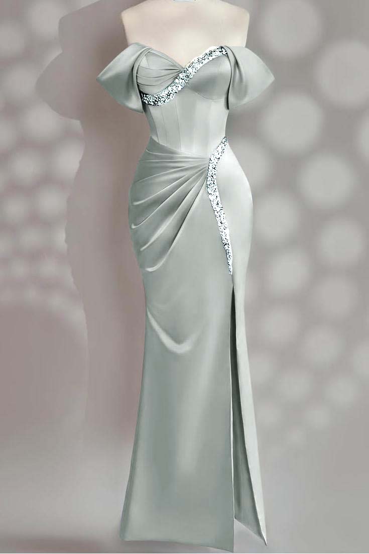 Sleeveless Off the Shoulder Long Mermaid Prom Dress With Beading BMBRIDE