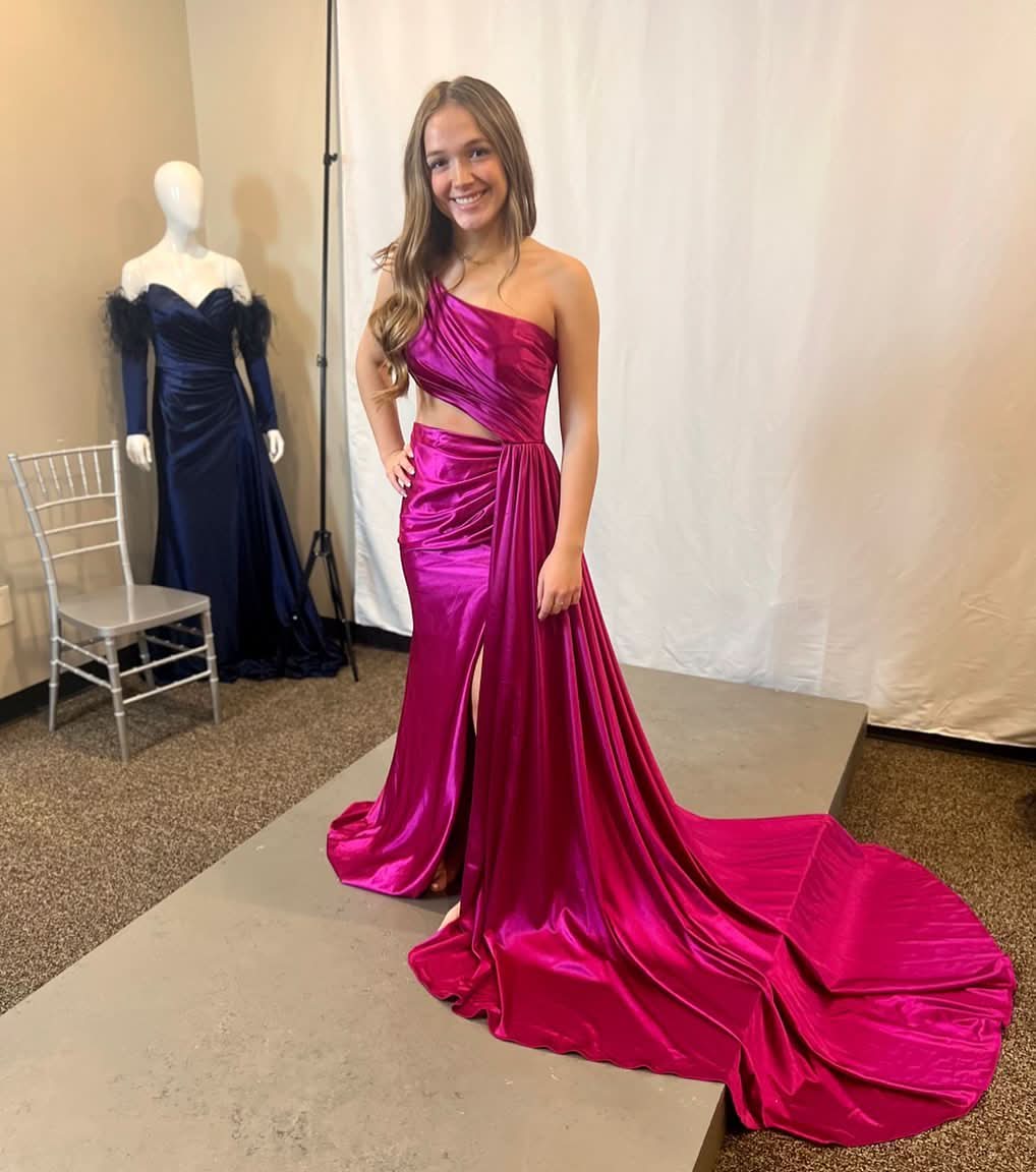Charming Mermaid One-Shoulder Satin Prom Dress with Slit BM bride
