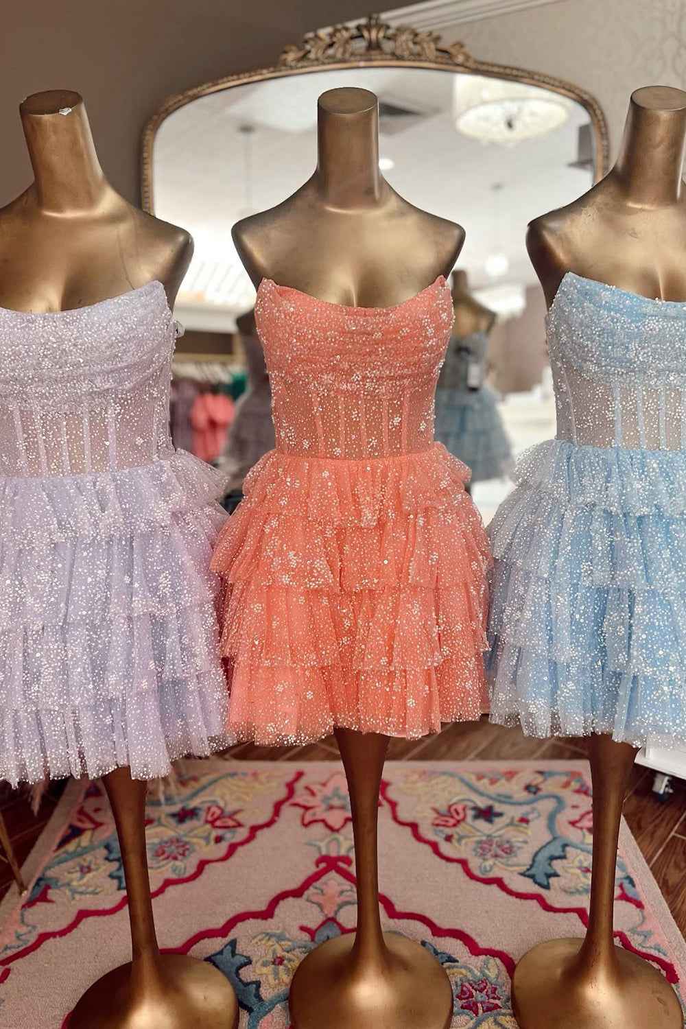 Light Blue Corset Strapless A-Line Tiered Short Homecoming Dress Bmbride