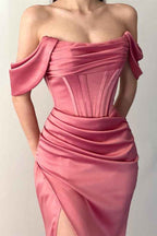 Off the Shoulder Strapless Dusty Rose Pleated Prom Dress Mermaid With Split