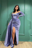 Sweetheart Long Sleeve Evening Dress with Split and Ruffles BM bride