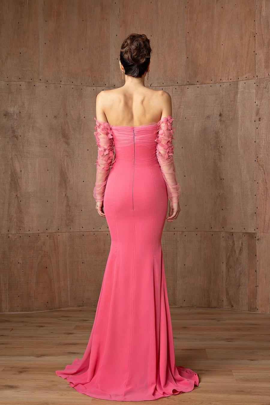 Off the Shoulder Long Sleeves Strapless Mermaid Long Prom Dress