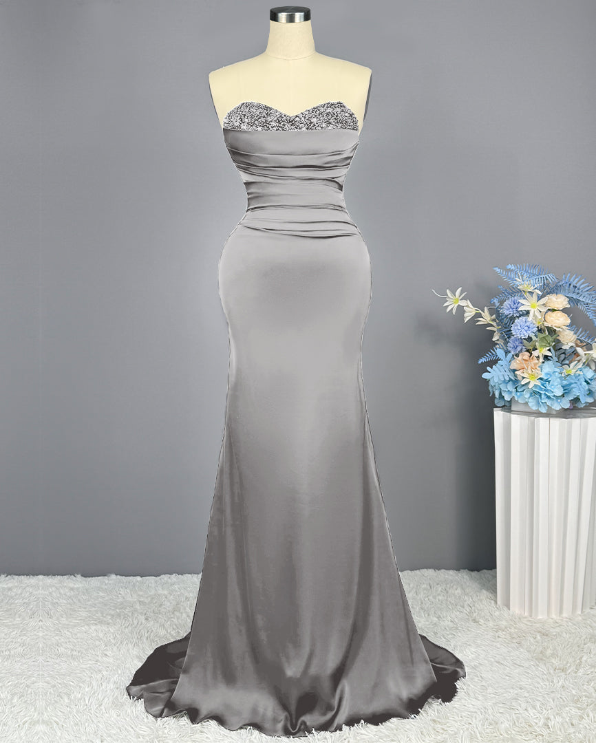 Red Sweetheart Sleeveless Sequined Mermaid Prom Dress BM bride