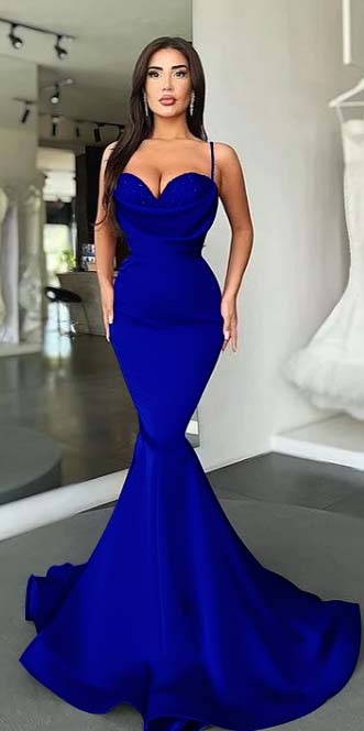 Mermaid Red Spaghetti Strap Sleeveless Sweetheart Prom Dress With Sequins BMBRIDE