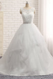 Princess Jewel Neck Long Wedding Dress with Tulle Lace BM bride