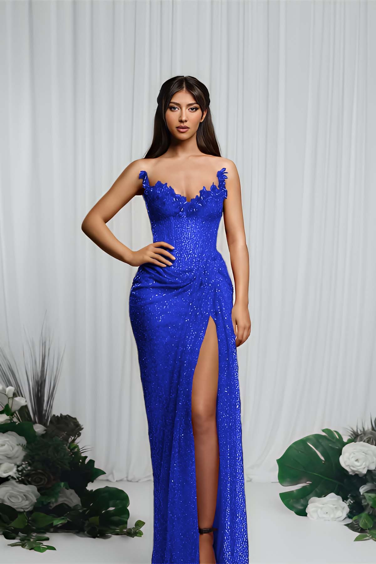 Strapless Sleeveless Mermaid Prom Dress With High Split Pleated BMBRIDE